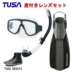 TUSA(ツサ） 度付きレンズ軽器材4点セットプラチナマスク M-20US-TUSA プラチナ2 スノーケル SP0101リブレーターテン フィンロングブーツスキューバダイビング・シュノーケリング