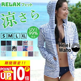 【300円OFFクーポン配布中】ラッシュガード レディース HeleiWaho ヘレイワホ ラッシュパーカー 長袖 UPF50+ UVカット 大きいサイズ 体型カバー