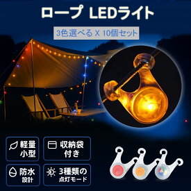 改良版 ロープ LEDライト テントライトロープ 収納袋付き 3種点灯モード 電池付き 防水 自転車ライト 楽天ランキング第1位 アウトドア キャンプ 夜間 転倒防止 祭り 結婚式 ホームパーティー おしゃれ 屋内屋外照明 軽量 赤 橙 レインボー【色選べる10個セット】