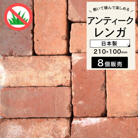 レンガ 赤 レッド 210×100×60mm アンティークレンガ ブリック 日本製　敷き 暖炉 レンガブロック アプローチ 花壇 庭 造園 ガーデニング エクステリア DIY【アンテブリック 001 古レンガ赤 8個セット販売】※代引き不可・メーカー直送品
