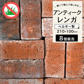 レンガ ブリック 約210×100×65mm 赤 茶 ベルギー製 ハンドメイドレンガ　暖炉　レンガブロック アンティークレンガ 敷石 アプローチ 花壇 造園 ガーデニング エクステリア DIY【アンテブリック 950 エステートバロック 8個セット販売】※代引き不可・メーカー直送品