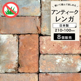 アンティークレンガ 約210×100×60mm 古煉瓦 オールドレンガ　日本製 茶 赤 レンガ ブリック ブロック 敷石 アプローチ 花壇 庭 暖炉 ガーデニング エクステリア DIY【アンテブリック S008 ヴィンテージ 8個セット販売】※代引き不可・メーカー直送品