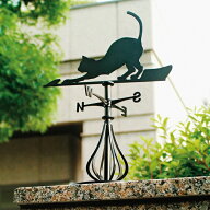 風見鶏 猫 ステンレス製 黒つや消し KZSS-猫1 （脚部Aタイプ） 風見鶏 装飾 ヨーロッパ 洋風 アイアン オ…