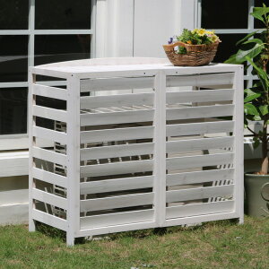 エアコン室外機カバー 幅108 ホワイト (AC-L1080WHT) 木製 逆ルーバー エアナ ※北海道+3000円 【代引不可】