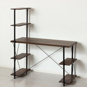 デスク 幅120cm 木目調 ダークブラウン (25508) 棚付き クロシオ らくらく組立ラックデスク ※北海道・沖縄・離島送料別途見積