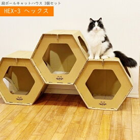 段ボールキャットハウス 爪とぎ付き ヘックス 3個セット (CAT-HCH) 猫 ペット おもちゃ ※北海道・沖縄・離島配送不可 【代引不可】