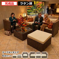 【置くだけ完成品】【送料無料】ラタン調 カウチソファ『マーレ カウチ』オットマン付き｜屋外用 樹脂製 …