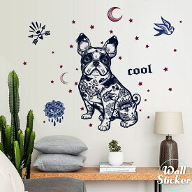 ウォールステッカー 犬 フレンチブルドッグ フレブル ブルドッグ エスニック cool 貼ってはがせる 壁飾り インテリアシール 壁デコシール Wallsticker