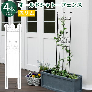 オールドシャトーフェンス スリムタイプ 4枚組 フェンス アイアン ガーデンフェンス ガーデニング 枠 柵 仕切り 目隠し 境目 クラシカル アンティーク トレリス ベランダ つる 薔薇 バラ 朝