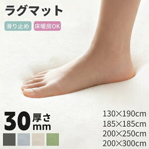 【マラソン期間!20%OFFクーポン付き】高反発 ラグマット ラグ 30mm 185?185 極厚 厚手 防音 遮音 1.5畳 2畳 3畳 4畳 フランネル 滑り止め付き 130×190 200×250 200×300 はっ水 カーペット 絨毯 マット 床