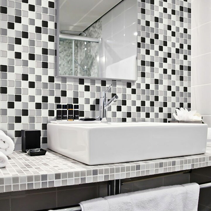 楽天市場 壁紙 シール タイル 黒いモザイクタイル柄の貼ってはがせる壁紙シール 幅50cm 1m単位 モザイクタイル シート ブラック キッチン 壁紙 タイル のり付き タイル柄 壁紙 シール はがせる壁紙 リメイクシート 北欧 クロス 補修 防水 家具 テーブル 宅b