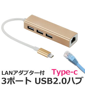 USBハブ 3ポート LANアダプター Type-C ハイスピード USB2.0対応 RJ45 有線LAN接続 LANイーサネット接続 ドライバー不要 プラグアンドプレイ Windows MacOS Android Linux 小型 バスパワー 3HUB 拡張 高速ハブ コンパクト Mac y1