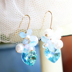 ダブルパステルフラワーハートピアス/イヤリング【日本製】