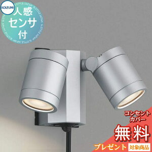 エクステリア 屋外 照明 ライトコイズミカーポート スポットライト AU43206L センサーあり 2灯 ケーブル付き シルバーメタリック 人感センサー タイマー付ON-OFFタイプ 電球色 スポットライト