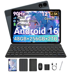 【限定クーポンで24,900円】TABWEE T60 Android16 タブレット 12インチ 10000mAh タブレットPC Netflix Widevine L1対応 急速充電 48GB+256GB 2400×1600解像度 8コアCPU 日本語対応 4G LTE 16MP/8MPカメラ 動画編集向け 格安タブレット 端末 子供 タブレット安い 高性能
