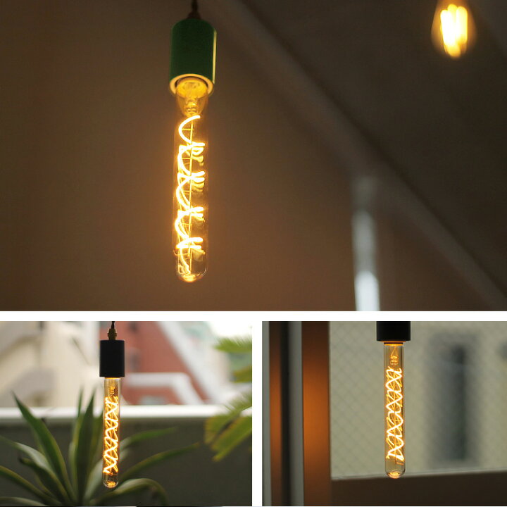 2個セット エジソン電球 E26チューブゴールド Led おしゃれ かわいい フィラメントled レトロ 筒型 筒形 細長い 裸電球 調光器対応 電球色 高額売筋 Led