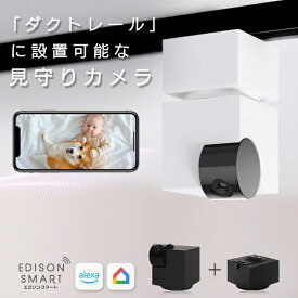 【セット】エジソンスマート 見守りカメラキューブ＋専用ダクトレール変換プラグセット ライティングレール 配線ダクト CUBE 防犯カメラ 監視カメラ ネットワークカメラ ペット 赤ちゃん 天井撮影 天井設置 工事不要 Wi-Fi アプリ 300万画素 Onvif対応 小型