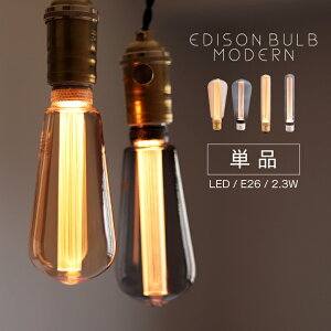 単品 エジソンバルブLED モダン LED 電球 E26 かっこいい おしゃれ 裸電球 エジソン球 チューブ球 ゴールド グレー スタイリッシュ レトロ 暗い 明るさ抑えめ 調光器対応 シンプル 電球色 高級