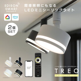 [2個セット］TREO ミニシーリングライト エジソンスマート LED一体型 おしゃれ かっこいい モダン 北欧風 高級感 ダウンライト風 明るい 間接照明になる 調光 調色 タイマー 遠隔操作 防犯 Wi-Fi アプリ操作 音声操作 小さい 小型 ダクトレール 引掛けシーリング 常夜灯