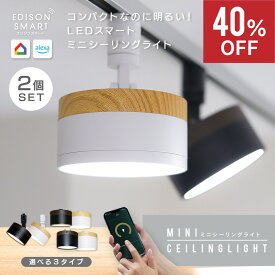 【通常15,180円が40%OFF】[2個セット/ウッド調] エジソンスマート ミニシーリングライト スマート シーリングライト 調光調色 小型 小さい 明るい LED 一体型 省エネ 北欧風 アプリ操作 音声操作 自動化 引掛けシーリング ダクトレール アレクサ対応【レビューで延長保証】