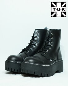 【ポイント10倍 4/24 20:00 ～ 4/27 09:59まで】靴 ブーツ フェイクレザー ラバーソール TUK A9890 7-Eye W Decker Boot BLK ブラック パンク ロカビリー メンズ レディース 母の日