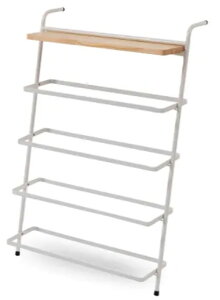 AZUMAYA(東谷) シューズラック 4段 立て掛け式 木製棚板付き スチール製 ブラック/ホワイト 全2色|NIT-15BK|NIT-15WH