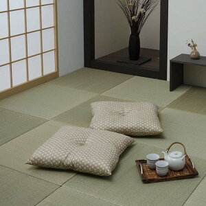 【メーカー直送】イケヒコ 座布団 セット 2枚組 洗える 手洗い可 銘仙判 ボリュームタイプ 日本製 国内綿入れ 麻の葉模様 ベージュ/ブルー 全2色 約55×59cm カバー取り外し不可 「錦」