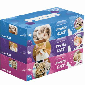 プリティキャットBOXティッシュ130W3個組　24個セット　　ティッシュペーパー 紙 ボックスティッシュ 消耗品 箱ティッシュ まとめ買い ボックス 箱買い 衛生 安い 激安 景品 粗品