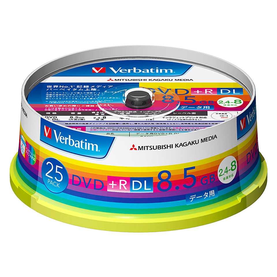 大人気大人気 Verbatim(バーベイタム) DVD R DL データ用 8.5GB 2.4-8倍速 ワイドホワイトレーベル  (DTR85HP25V1 2個セット) 録画・録音用メディア