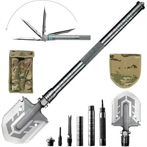 スコップ 多機能スコップ 多機能シャベル 折りたたみ シャベル 車載スコップ 雪かき 取り外し可能 キャンプ・アウトドア 17種機能付き | 園芸 泥取り 緊急時用 収納バッグ付き 一年間品質保