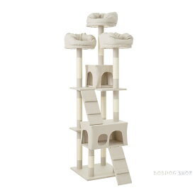 キャットタワー 据え置き 多頭 大型猫 おしゃれ 全高175cm 猫用品 猫タワー 高級 爪とぎ　ネコハウス付き 隠れ家 多頭飼い 猫おもちゃ ホワイトグレー