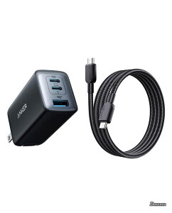 �y���������zPowerPort ?V 3-Port 65W Pod with USB-C & USB-C �P�[�u�� �u���b�N