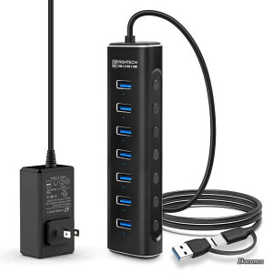 �y���������zUSB �n�u 3.2 Gen2 10Gbps 7�|�[�g 2 in 1 �P�[�u�� �t�� �A���~�� USB HUB �Z���t�p���[ 12V 2A �d�� �Ɨ��X�C�b�`�t��(RSH-A107)