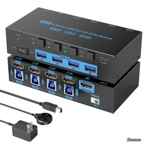 �y���������zKVM�X�C�b�` HDMI�A4 ��̃R���s���[�^�[�� 1 �̃f�B�X�v���C HDMI �ؑ֊�����L�AEDID �@�\���T�|�[�g�A4 �� USB3.0 �|�[�g������� KVM Switch�A�L�������R���Ɠd���A�_�v�^�[���t