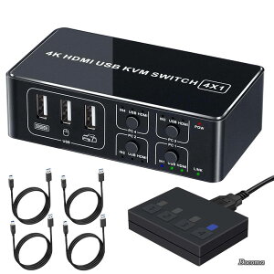 �y���������zPC4��p HDMI KVM�X�C�b�` �p�\�R���ؑ֊� 4����1�o�� �L�[�{�[�h�E�}�E�X�E���j�^�[�����L �����A���~�������f�� HDMI2.0�EHDCP2.2�Ή� USB�P�[�u���t�� VA570