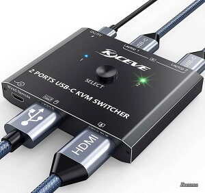 �y���������z2����1�o�� USB-C to HDMI KVM�X�C�b�`�A4K@60Hz Type-C KVM�ؑ֊� HDMI�f�B�X�v���C ���j�^�[��2PC�ŋ��L EDID�@�\ USB�h�b�L���O���T�|�[�g Windows/MacOS�ƌ݊��������� �茳�X�C�b�`�t��