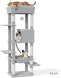 【送料無料】キャットタワー スリム 据え置き ハンモック キャットハウス 大型猫用 つめとぎ 多頭飼い 高さ約150cm おしゃれ かわいい 安定性 運動不足解消