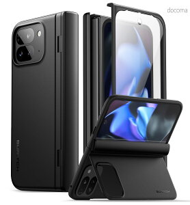 �y���������zGoogle Pixel 9 Pro Fold�Ή��P�[�X�i�L�b�N�X�^���h�A�q���W�J�o�[�A�X�N���[���v���e�N�^�[�t���j�X�����Ŋ��ȑϏՌ��ی�J�o�[�iPixel 9 Pro Fold 2024�p�j - �u���b�N