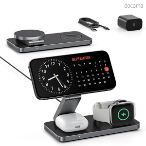 �y���������z���C�����X�[�d�� 3in1 �܂��ݎ� Magsafe�[�d�� ������3�̃f�o�C�X�[�d 15W/10W/7.5W �}���`�[�d�X�^���h �}�O�Z�[�t�[�E�d�� �}�O�l�b�g�� iPhone/Apple Watch/Airpods�ɑΉ� �����[�E�d