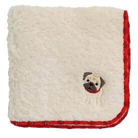 【メール便対応】犬のワンポイント刺繍付き｜無撚糸パイル　ハンドタオル　【パグ】