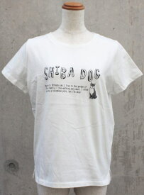 【在庫限り】レディースTシャツ(Mサイズ)　えいごでしばたさん　ホワイト【犬雑貨・犬グッズ・柴犬】