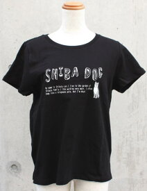 【在庫限り】レディースTシャツ(Mサイズ)　えいごでしばたさん　ブラック【犬雑貨・犬グッズ・柴犬】