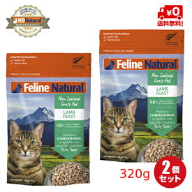【2袋】フィーラインナチュラル 猫用フリーズドライ ラムフィースト320g×2（100％ナチュラル生食キャットフード）猫用総合栄養食　FelineNatural　新発売　送料無料
