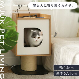＜新商品！＞キャットタワー 低い コンパクト 省スペース おしゃれ かわいい 木目調 シンプル キャットハウス ボックス 猫タワー 猫ハウス ねこハウス サイドテーブル インテリア 猫用品 サイドテーブル機能付きキャットタワー YS135148 *