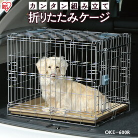 《店内ほぼP5倍★5日23:59迄》折りたたみケージ OKE-600R シルバー 犬 猫 ゲージ 屋根付き ハウス 持ち運び キャリー 小型犬 中型犬 簡単 折り畳み おしゃれ ドライブ お出かけ 室内 移動 病院 通院 避難 防災 アイリスオーヤマ