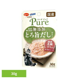 キャットフード ウェット 着色料 香料 発色剤 無添加 コンボ ピュア 猫 キャット パウチ かつお 真鯛だし入り 30g 子猫 成猫 シニア 全年齢対応 細かめ かつおフレーク ウェットフード だし 日本ペットフード 猫ご飯 *