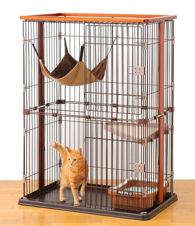 楽天市場 猫 ケージ 2段 木製 ネコケージ ボンビ ウッドワンサークルキャット 送料無料 猫 ケージ 2段 ペットケージ キャットケージ ゲージ ハウス ハンモック付き 木製 木目調 インテリア おしゃれ リビング キャットランド 楽天 D Pet館 ペット館