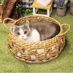 バスケット猫ベッドさらさら自然素材クッションヒンヤリかご編みアジアンベッドマーレプリ—ト丸型バスケットドギーマン