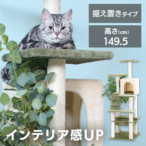 キャットタワー 猫用品 つめとぎ ねこの休ら木 レオ グリーン 58204ペット ペット用品 ねこ キャットタワー 爪とぎポール 据え置きタイプ ハンモック 爪とぎ ネコ インテリア 【B】