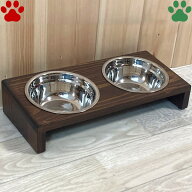 【17】[在庫処分] ペット用　食器＆食器スタンド セット　ダブル　Sサイズ　ブラウン超小型犬　猫　フー…